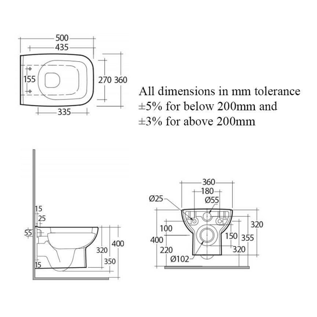 RAK Origin 62 Wall Hung Toilet And Urea Soft Close Seat - Alpine White