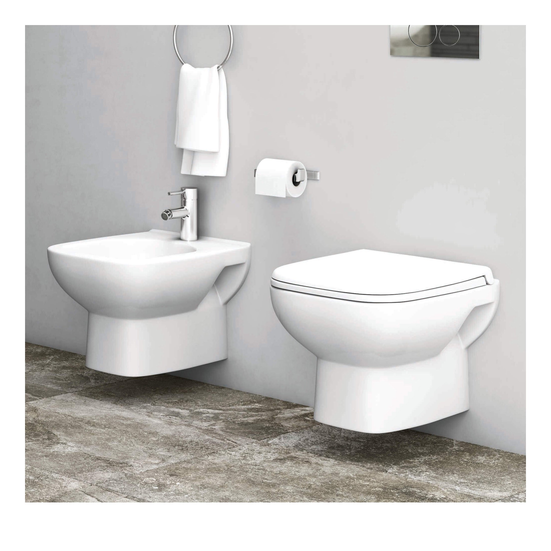 RAK Origin 62 Wall Hung Toilet And Urea Soft Close Seat - Alpine White