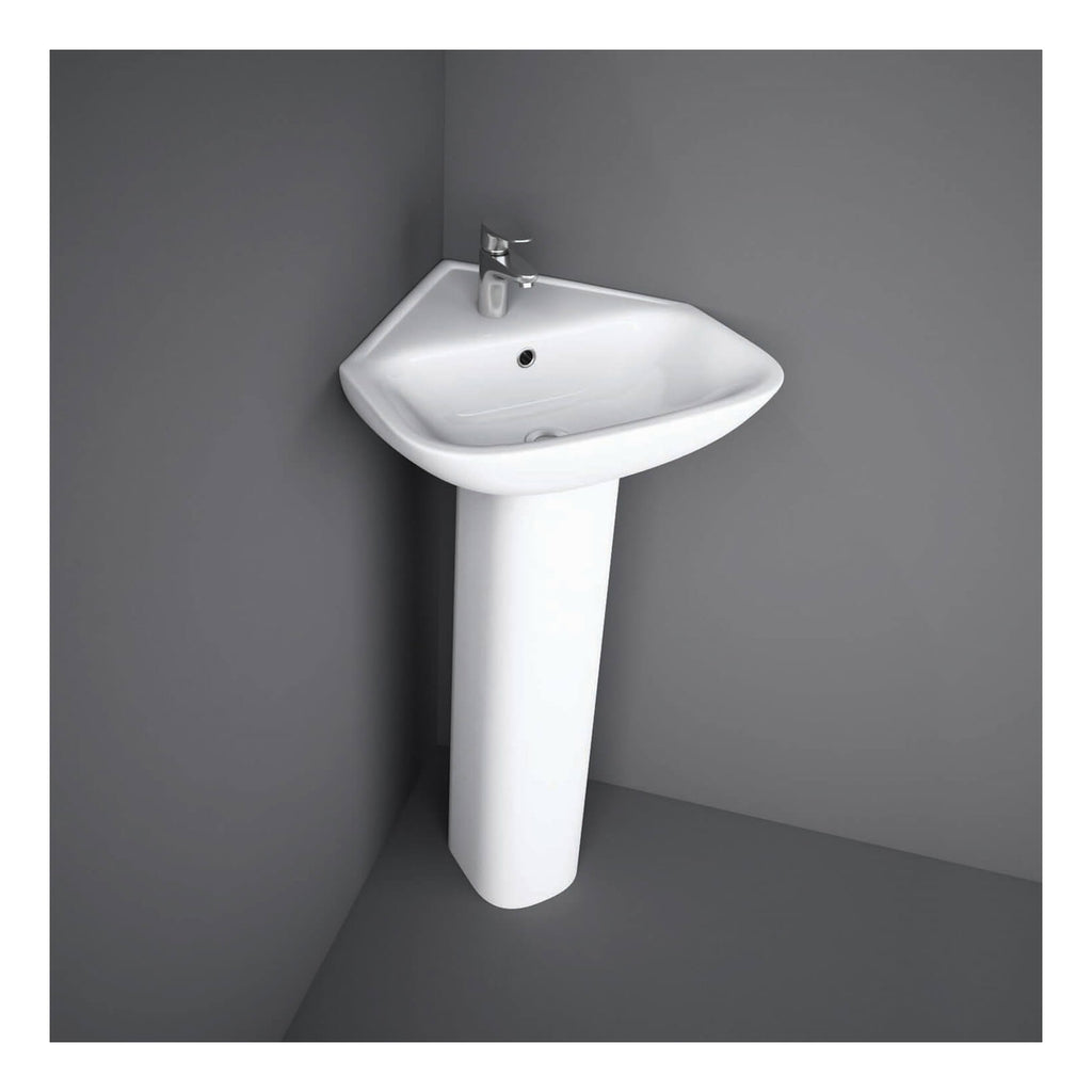 RAK Origin 62 Corner Basin With Full Pedestal - 450mm Wide - 1 TH - Alpine White