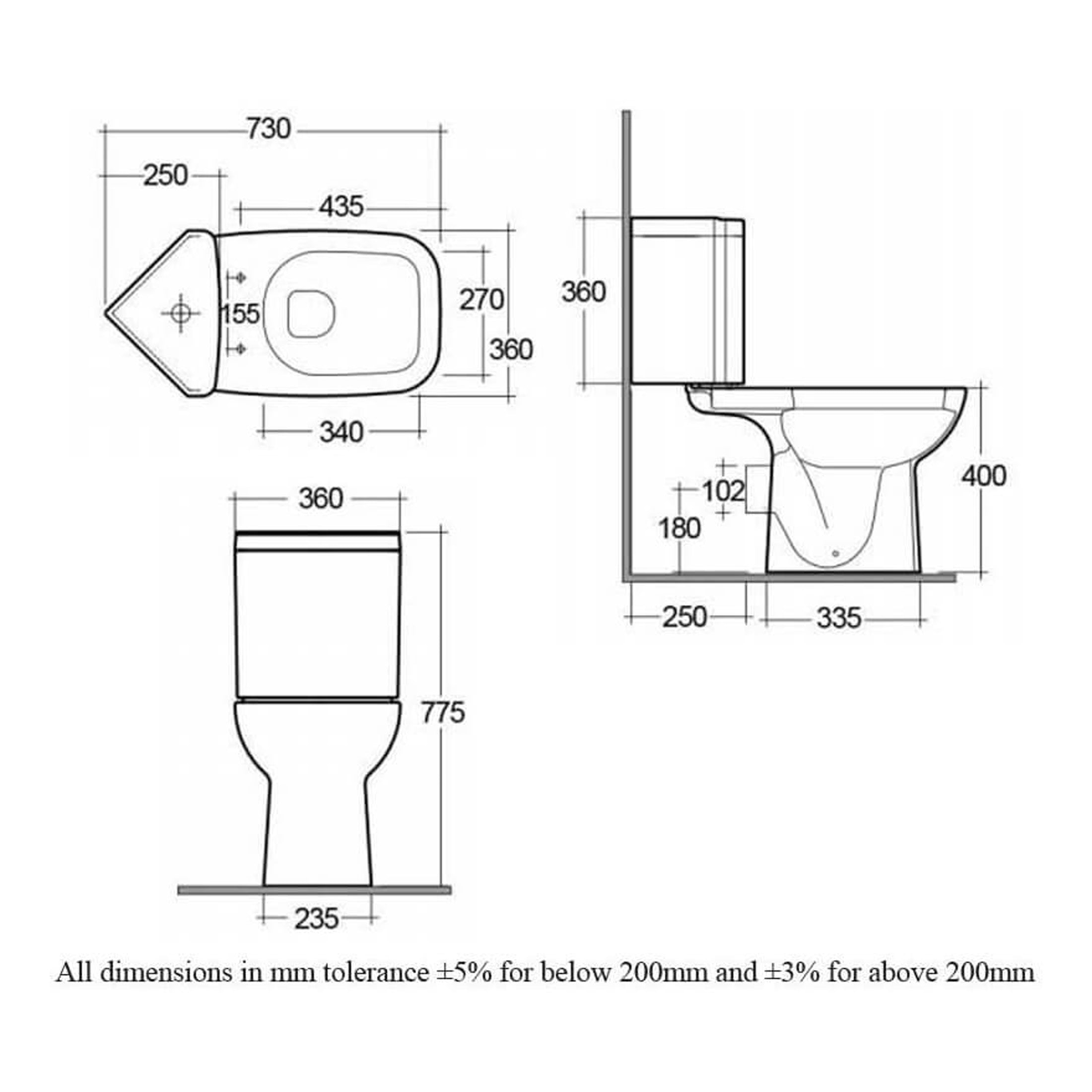 RAK Origin Corner Full Access Open Back Close Coupled Toilet With Cistern And Soft Close Toilet Seat - Alpine White
