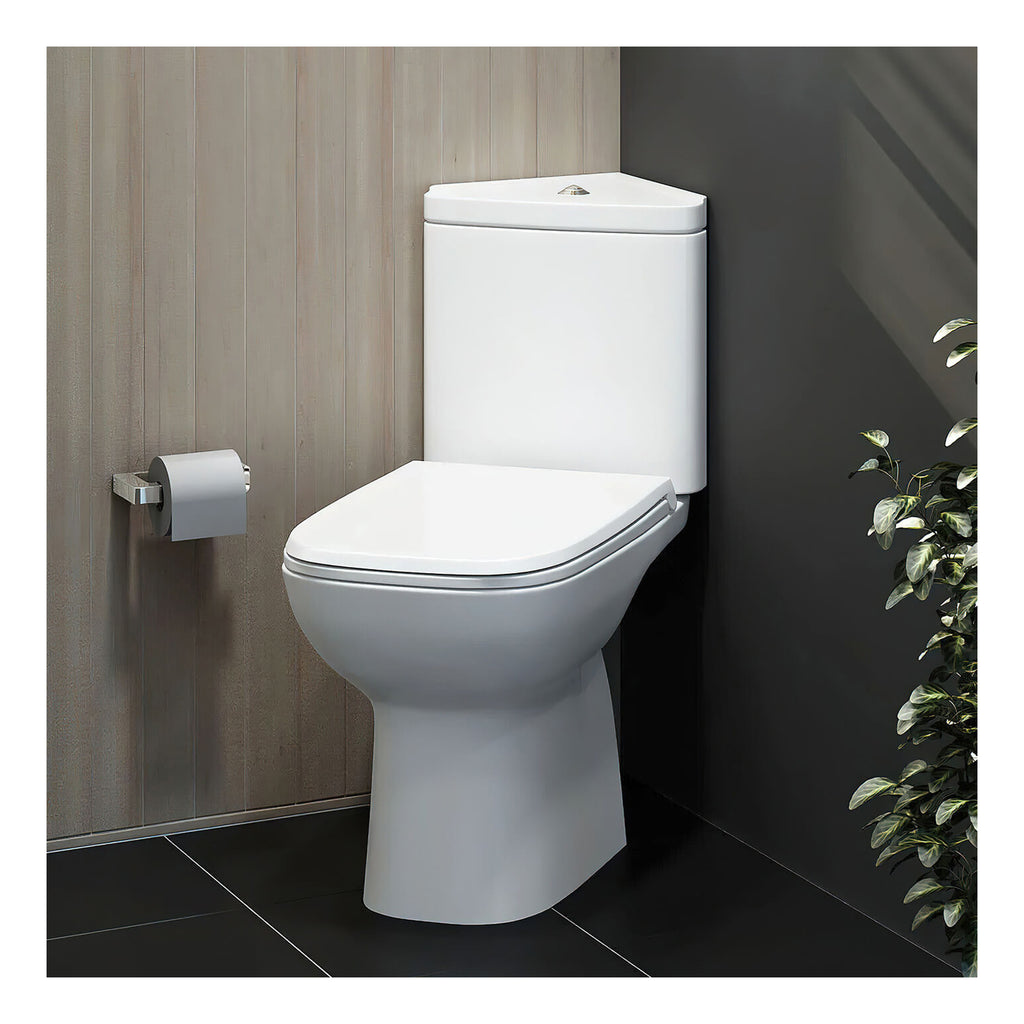 RAK Origin Corner Full Access Open Back Close Coupled Toilet With Cistern And Soft Close Toilet Seat - Alpine White