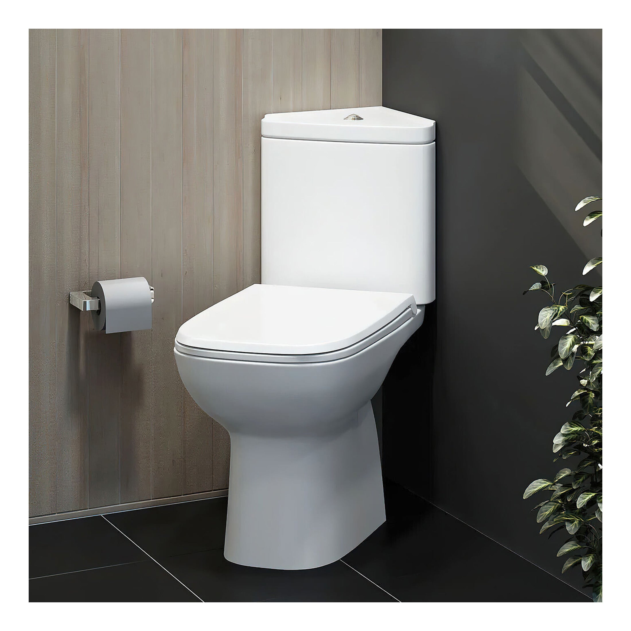 RAK Origin Corner Full Access Open Back Close Coupled Toilet With Cistern And Soft Close Toilet Seat - Alpine White