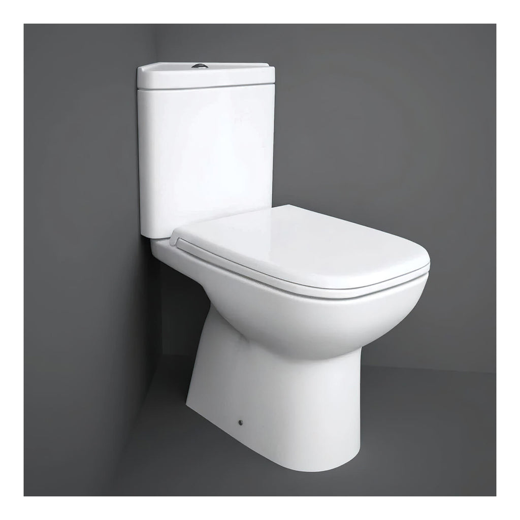 RAK Origin Corner Full Access Open Back Close Coupled Toilet With Cistern And Soft Close Toilet Seat - Alpine White