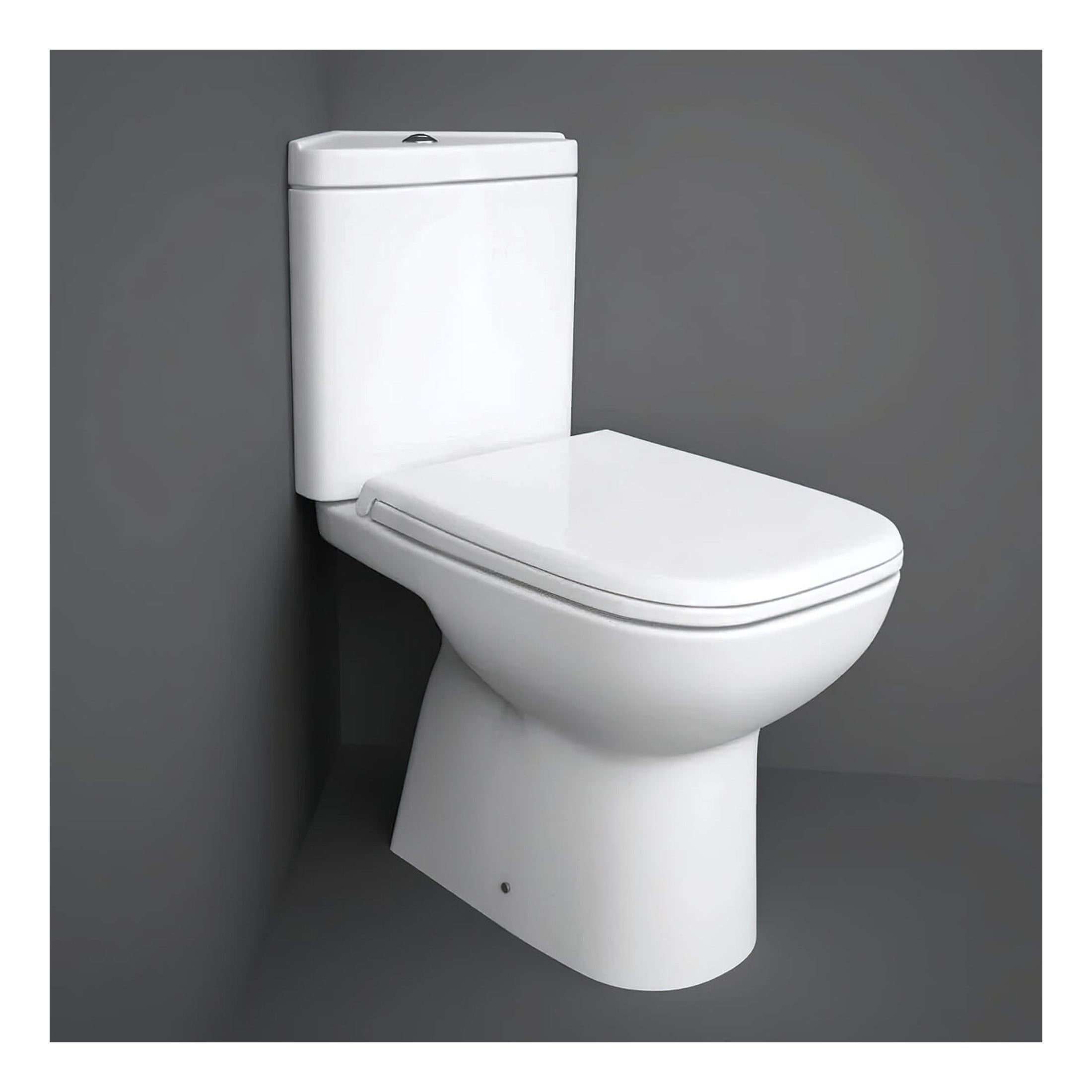 RAK Origin Corner Full Access Open Back Close Coupled Toilet With Cistern And Soft Close Toilet Seat - Alpine White