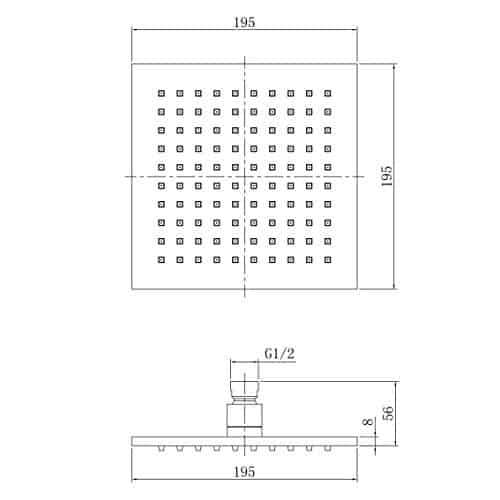 8 inch Square Chrome Mixer Rain Fall Overhead Shower-2768