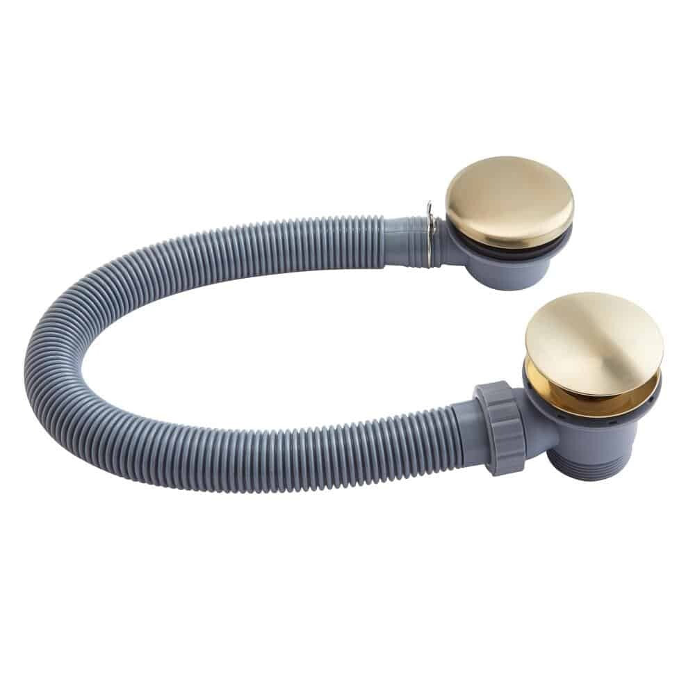 Brushed Brass Shower Kit Rigid Riser Over Head Rainfall & Brushed Brass Basin Tap, Bath Filler Mixer & Bath Waste Pack-14685