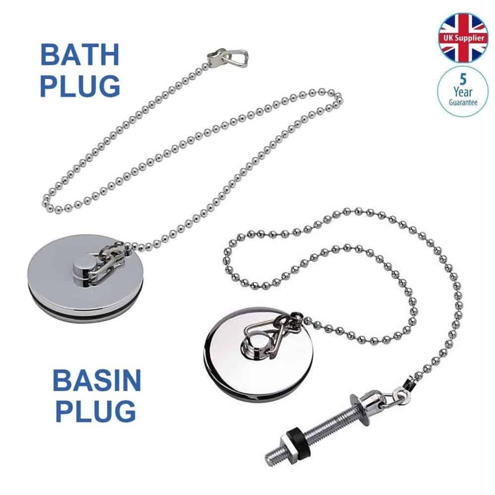 Luxury Chrome Brass Bathroom Bath 1¾ AND Basin 1½ Plug with Heavy Duty Chain Set-0