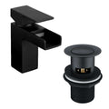 Waterfall Basin Mixer Tap MATT BLACK Including Basin Clicker Waste-0
