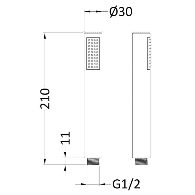 Round Pencil Shower Handset - Matt Black-12527