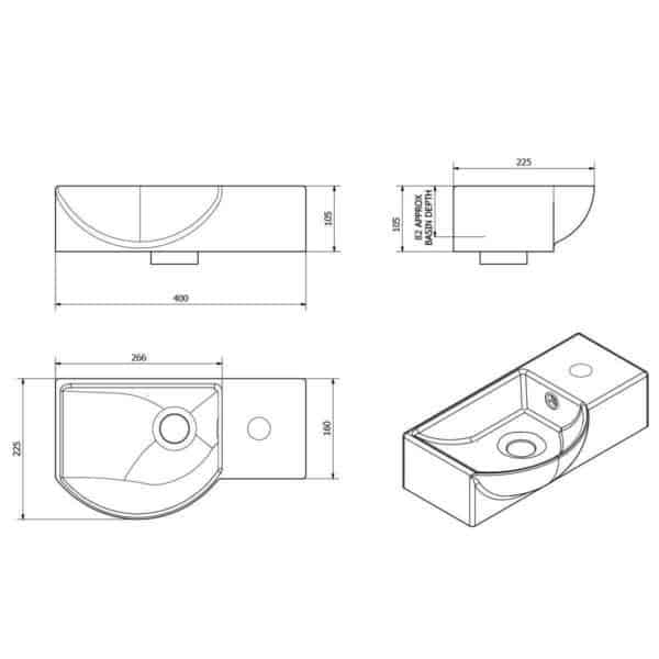 Bathroom Cloakroom Basin/Sink Wall Hung 500mm Basin Including Basin Mixer Tap & Waste-12156