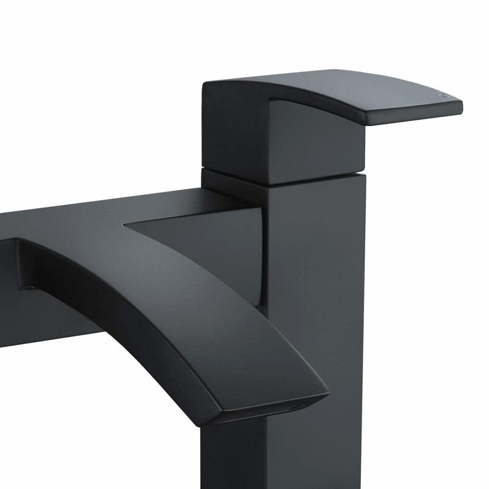 Black Matt Waterfall Basin & Bath Filler Tap Lever Square Deck Mounted Modern-14847