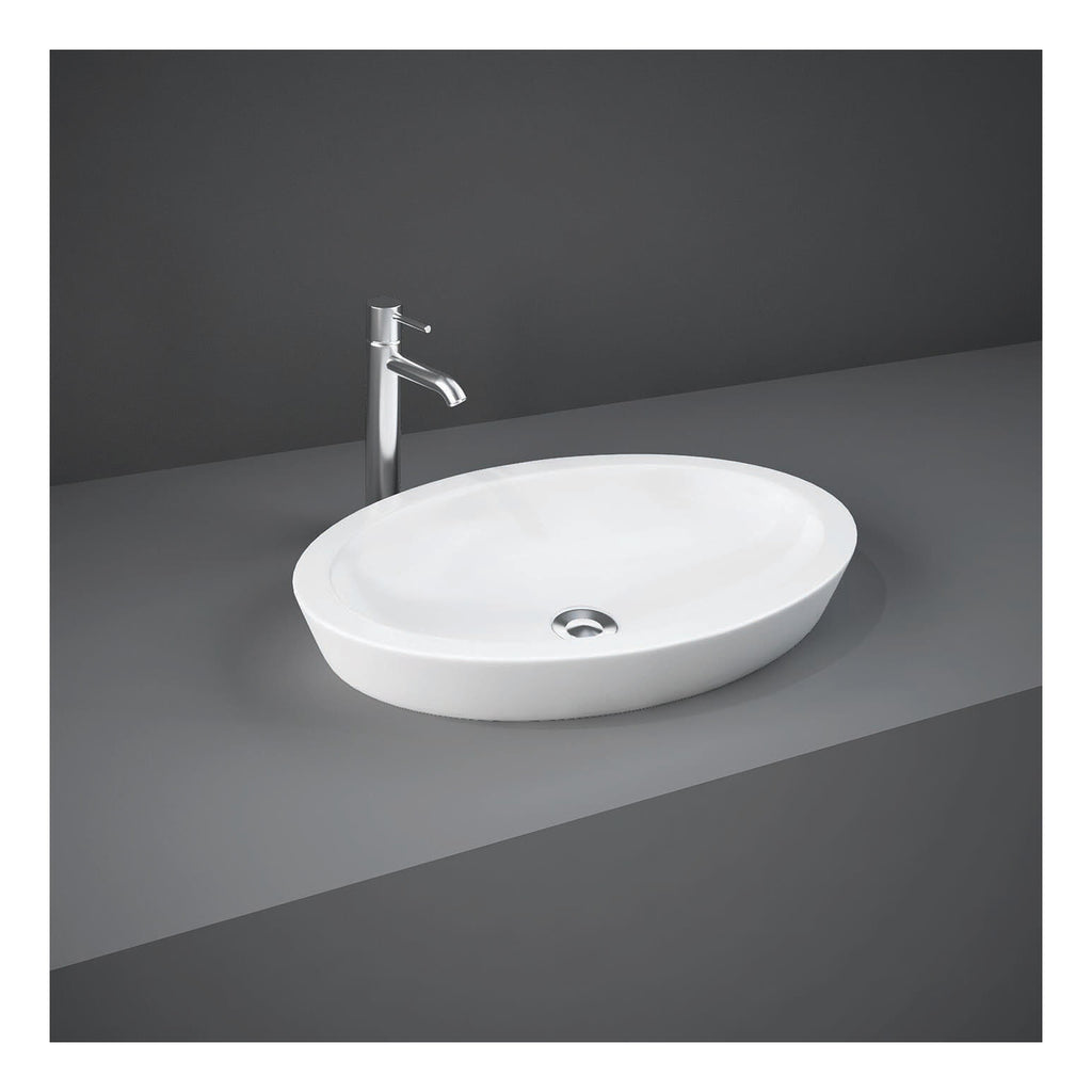 RAK Resort Oval Sit-On Countertop Basin - 580mm Wide - 0 TH - Alpine White
