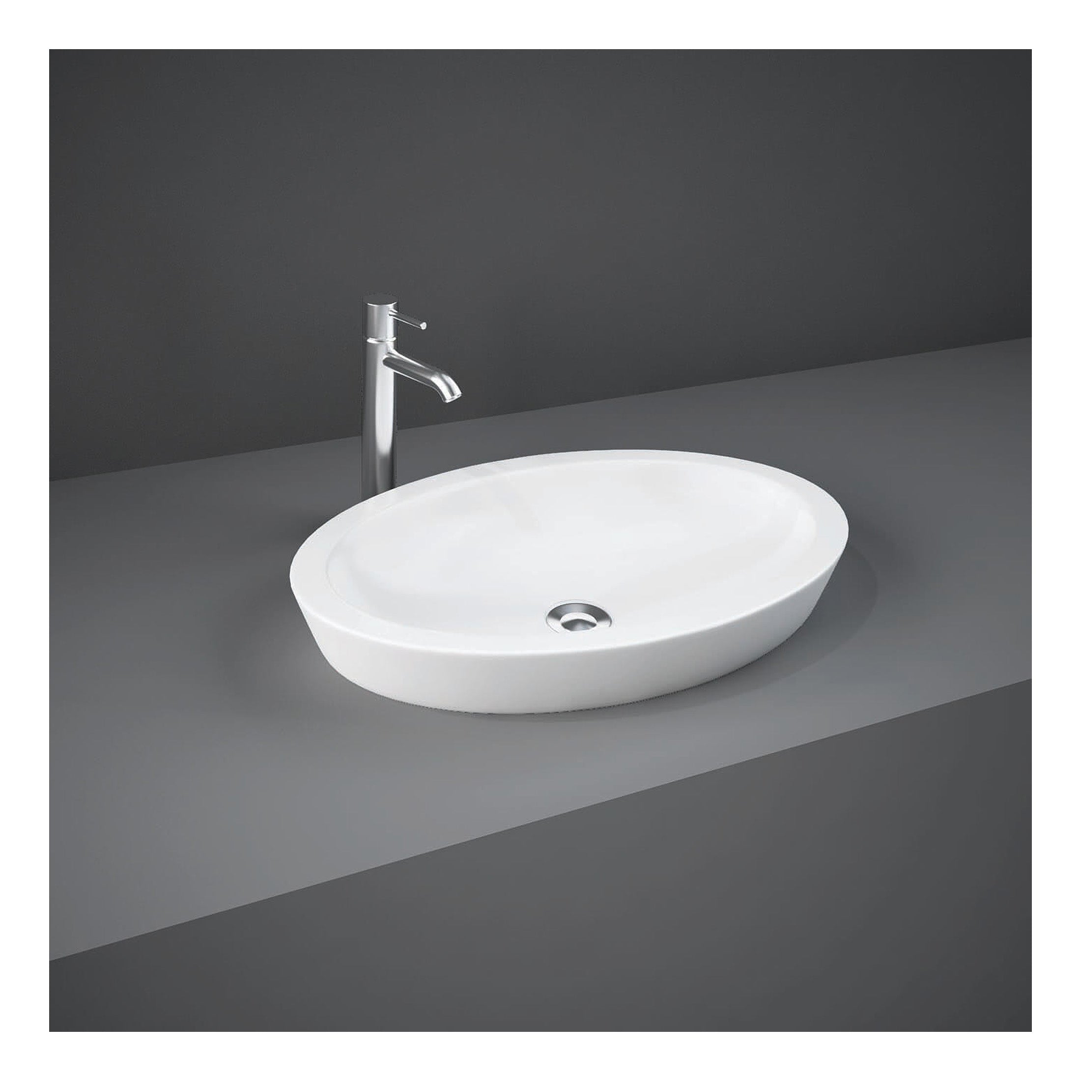 RAK Resort Oval Sit-On Countertop Basin - 580mm Wide - 0 TH - Alpine White