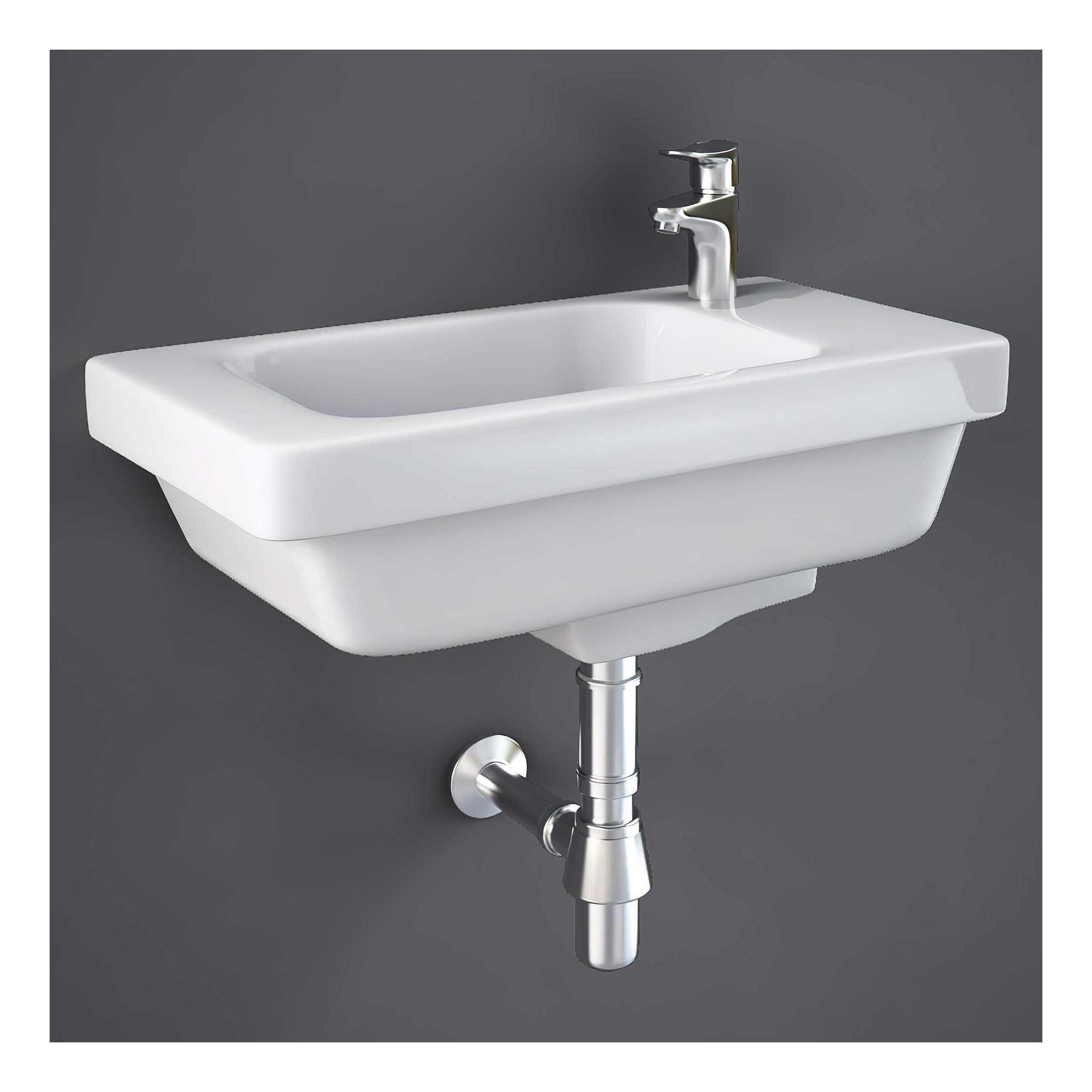 RAK Resort Wall Hung Basin - 450mm Wide - 1 TH - Right Handed - Alpine White