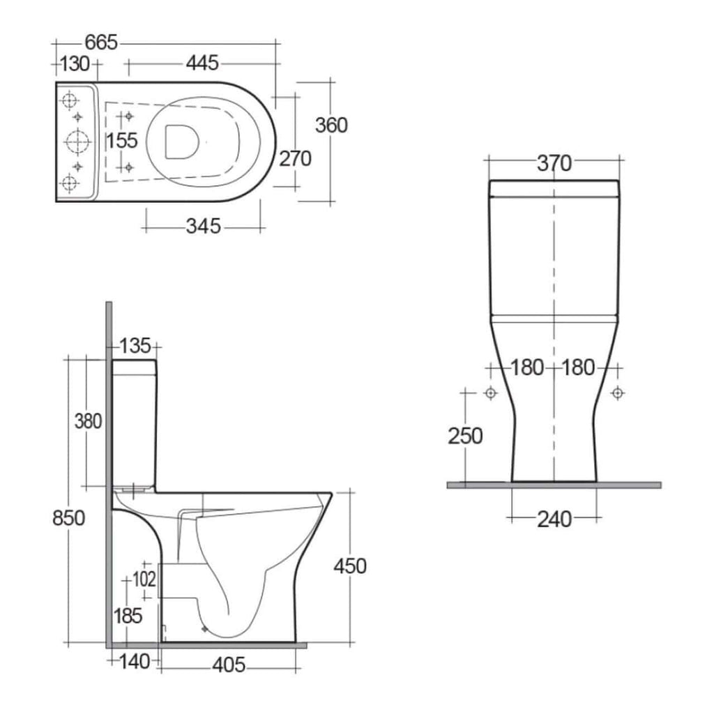 RAK Resort Maxi Full Access Rimless Back To Wall Close Coupled Toilet With Cistern And Slim Sandwich Soft Close Seat - White