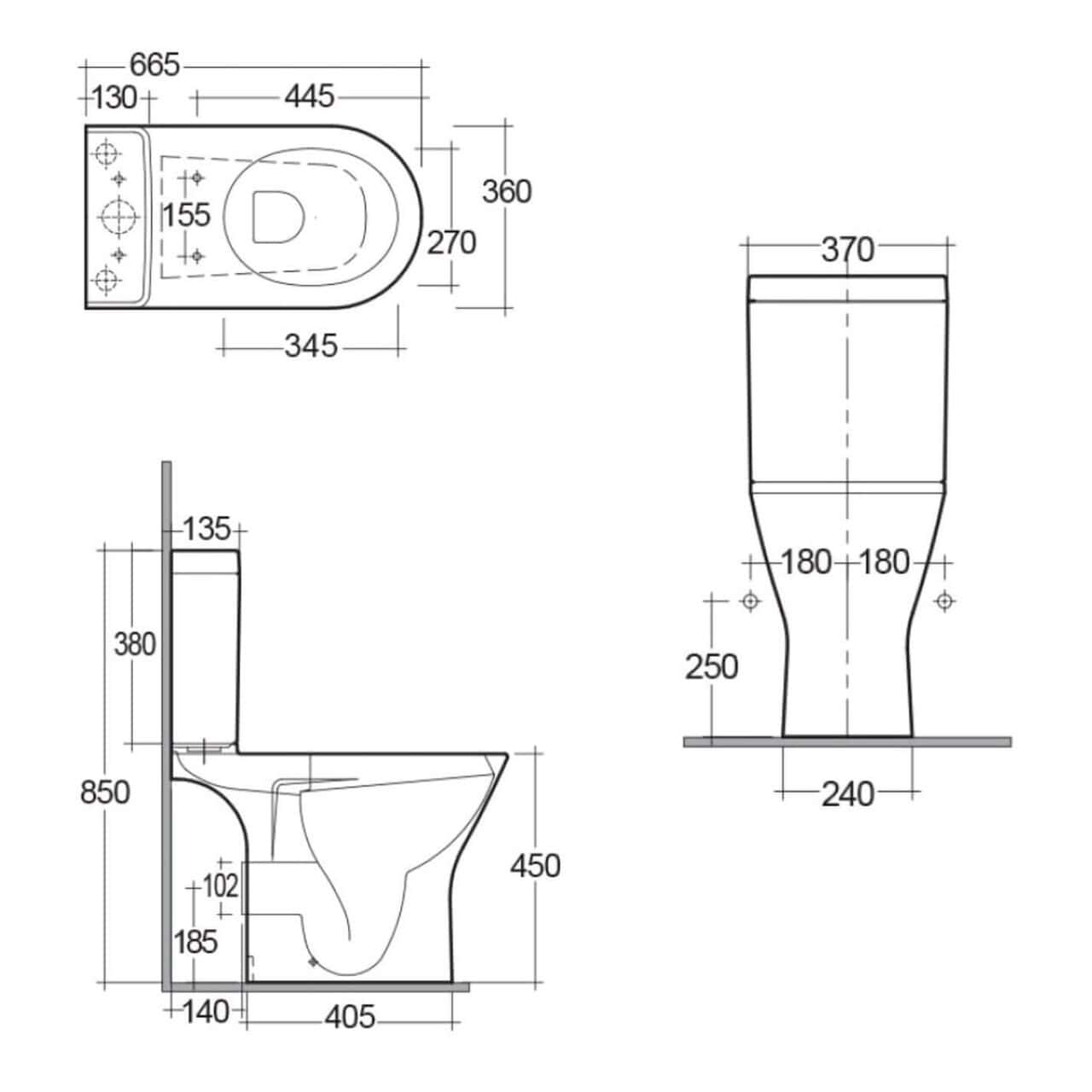 RAK Resort Maxi Full Access Rimless Back To Wall Close Coupled Toilet With Cistern And Slim Sandwich Soft Close Seat - White