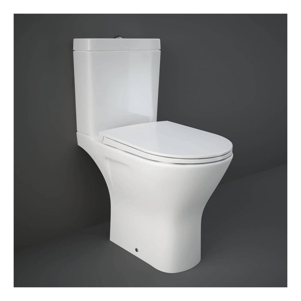 RAK Resort Maxi Full Access Rimless Back To Wall Close Coupled Toilet With Cistern And Slim Sandwich Soft Close Seat - White