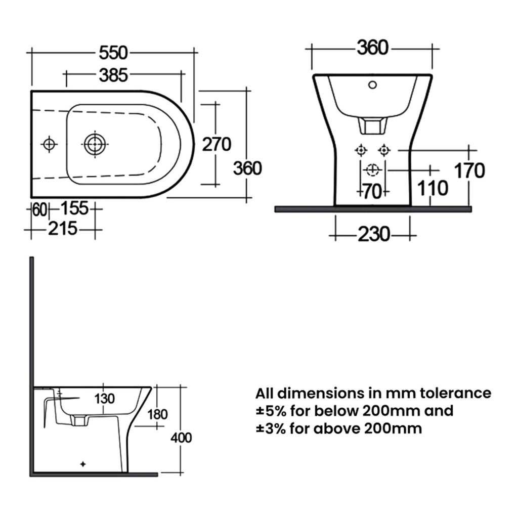 RAK Resort Back To Wall Bidet - 1 TH - Alpine White