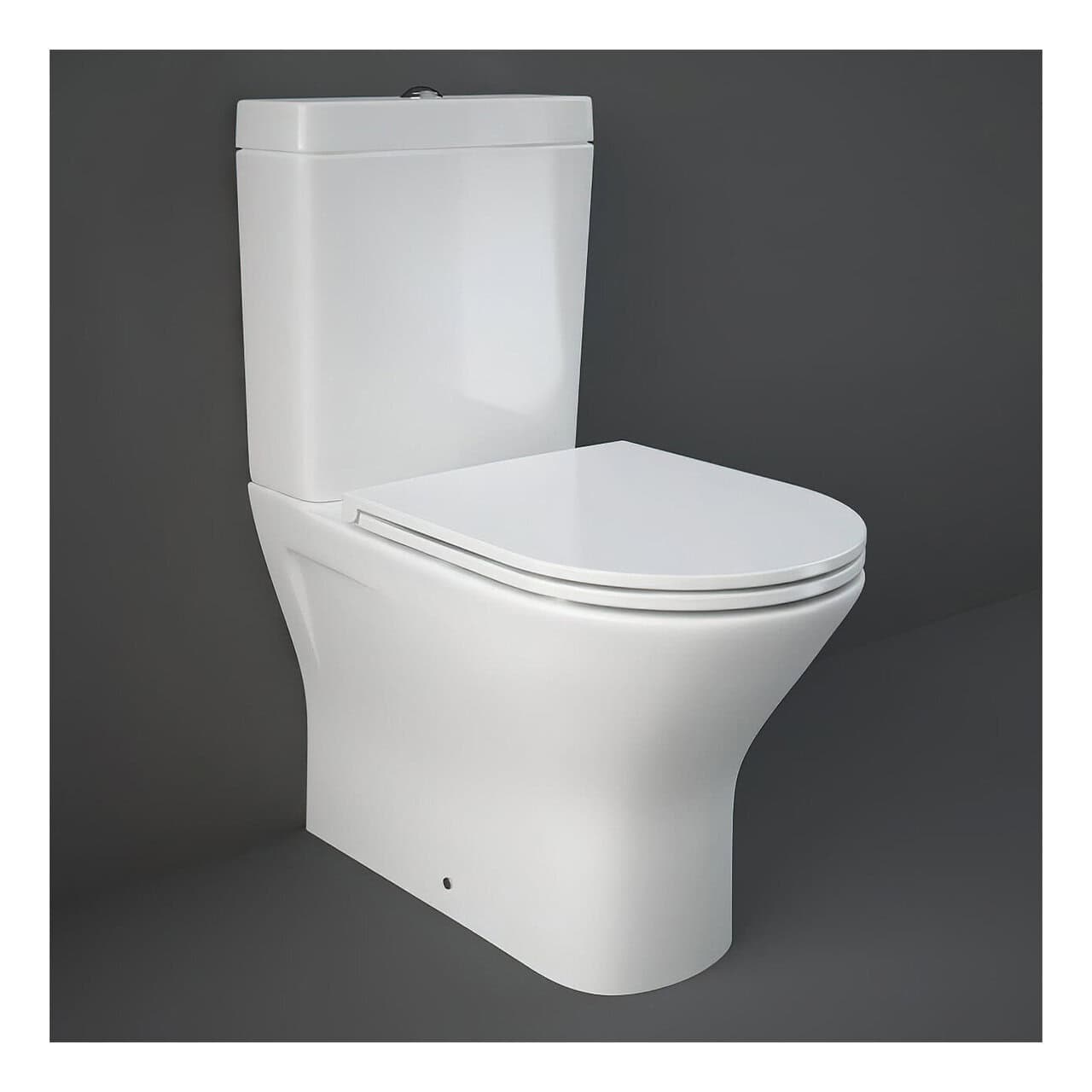 RAK Resort Maxi Rimless Back To Wall Close Coupled Toilet With Cistern And Slim Sandwich Soft Close Seat - White