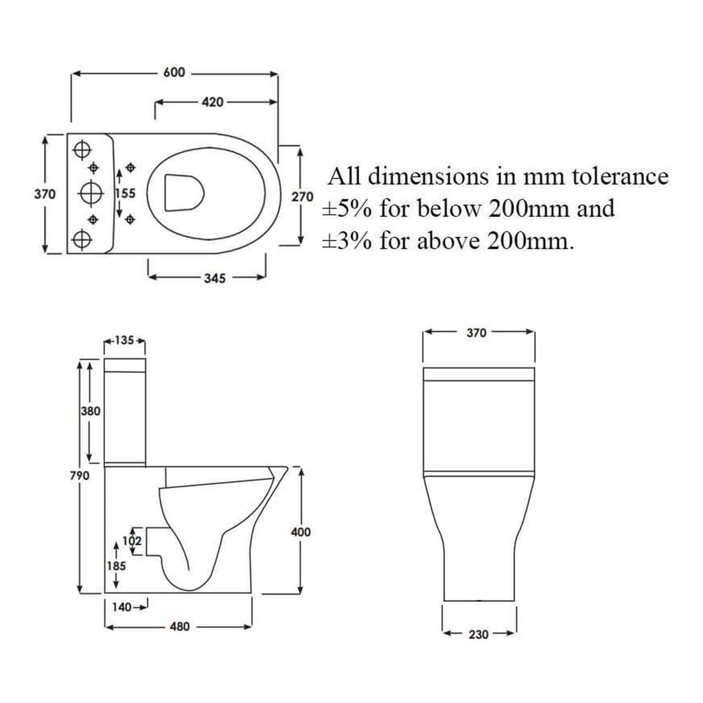 RAK Resort Mini Rimless Back To Wall Close Coupled Toilet With Cistern And Slim Sandwich Soft Close Seat - White