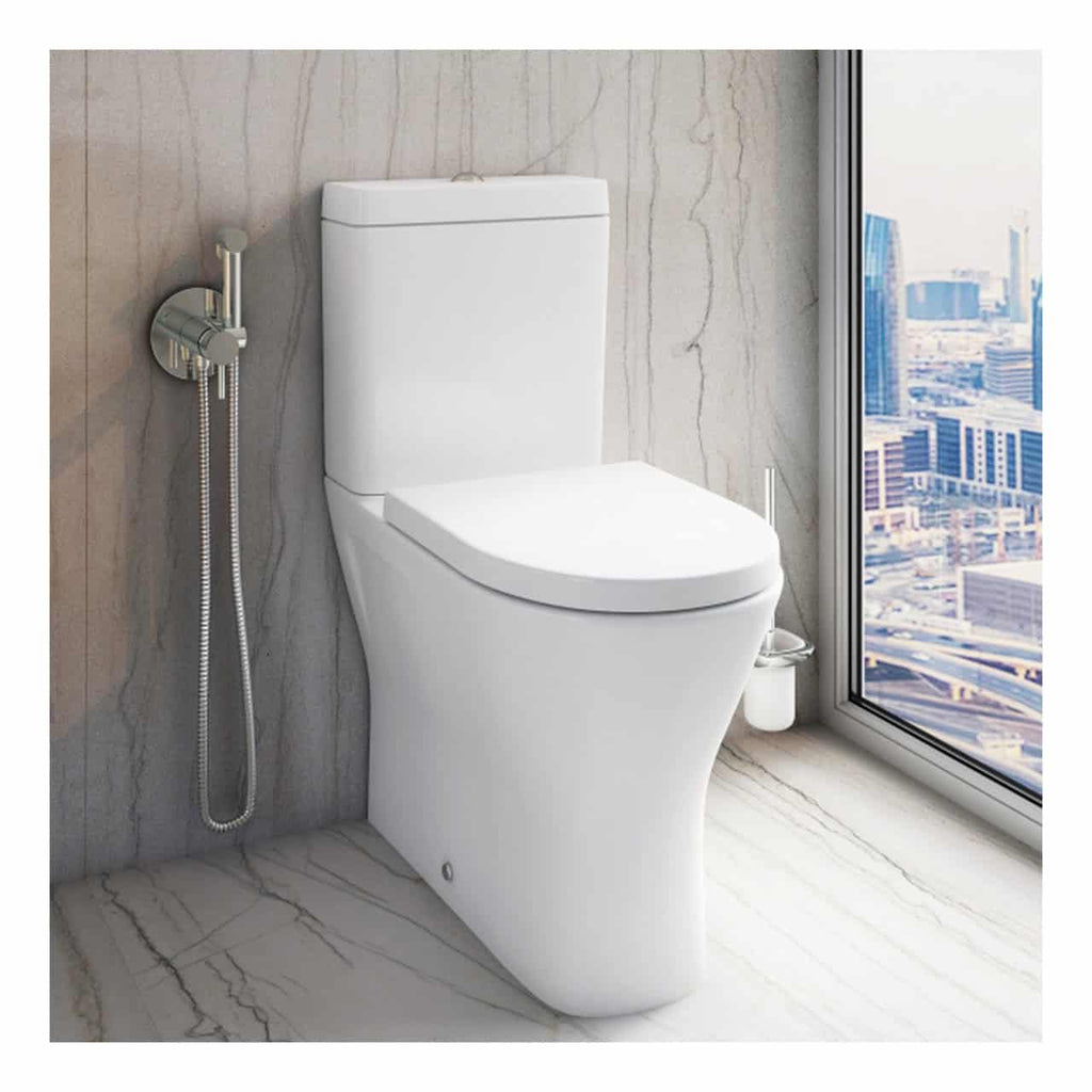 RAK Resort Maxi Rimless Back To Wall Close Coupled Toilet With Cistern And Soft Close Seat - White