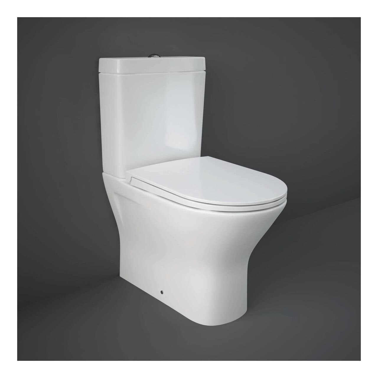 RAK Resort Mini Rimless Back To Wall Close Coupled Toilet With Cistern And Slim Sandwich Soft Close Seat - White