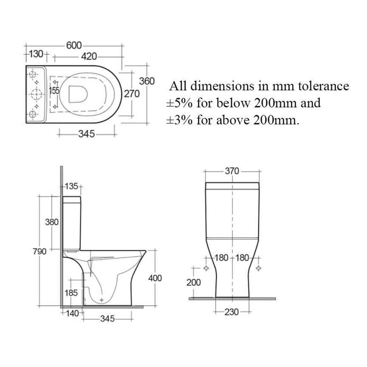 RAK Resort Mini Full Access Rimless Back To Wall Close Coupled Toilet With Cistern And Soft Close Seat - White