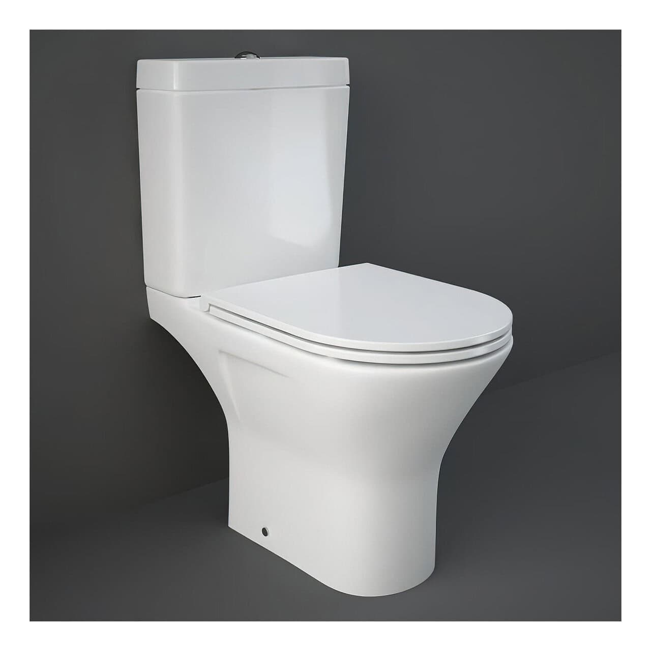 RAK Resort Mini Full Access Rimless Back To Wall Close Coupled Toilet With Cistern And Slim Sandwich Soft Close Seat - White