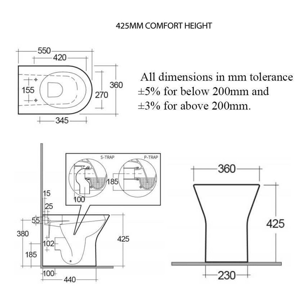 RAK Resort Rimless Comfort Height Back to Wall Toilet With Slim Sandwich Soft Close Seat - White