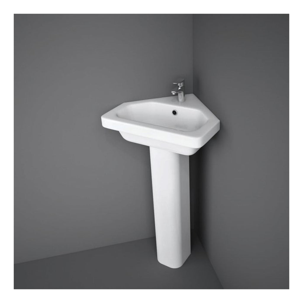 RAK Resort Corner Basin With Full Pedestal - 450mm Wide - 1 TH - Alpine White