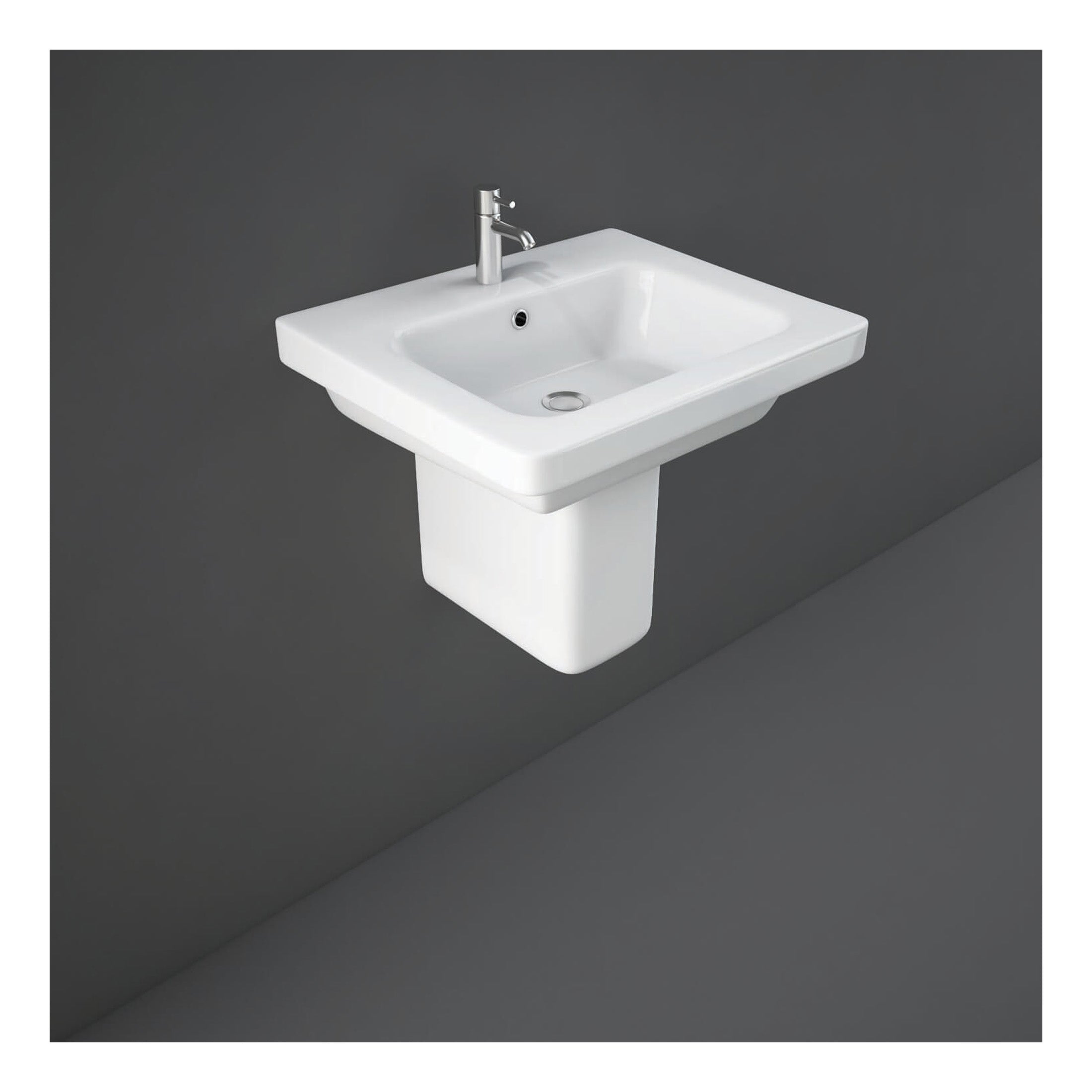 RAK Resort Basin With Semi Pedestal - 550mm Wide - 1 TH - Alpine White