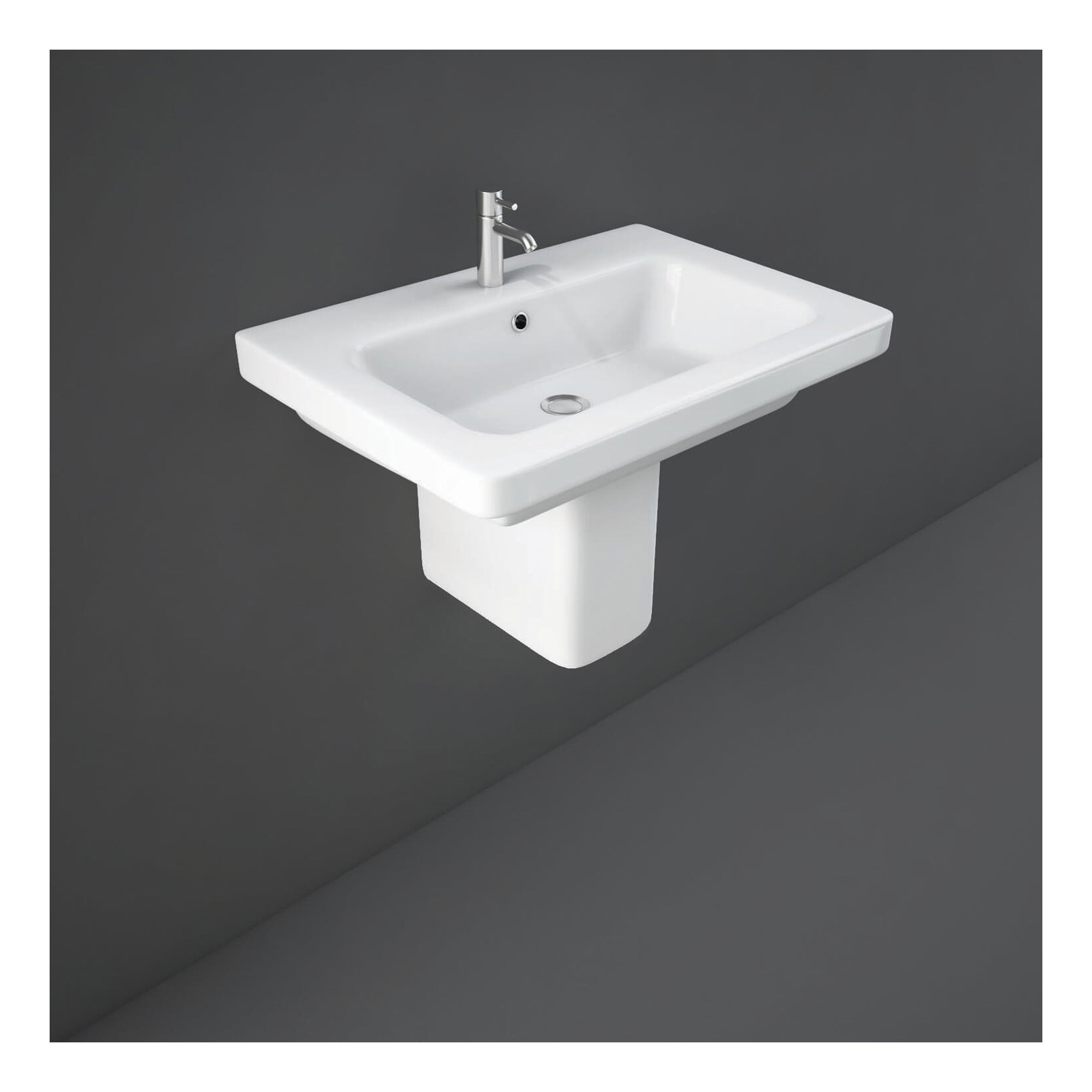 RAK Resort Basin With Semi Pedestal - 650mm Wide - 1 TH - Alpine White