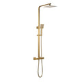 Square Brushed Brass Thermostatic Rigid Riser Shower Kit-0