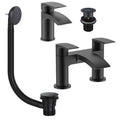 Luxury Bathroom Tap Set Waterfall Bath Filler Basin Mixer Tap Bath Waste BLACK-0