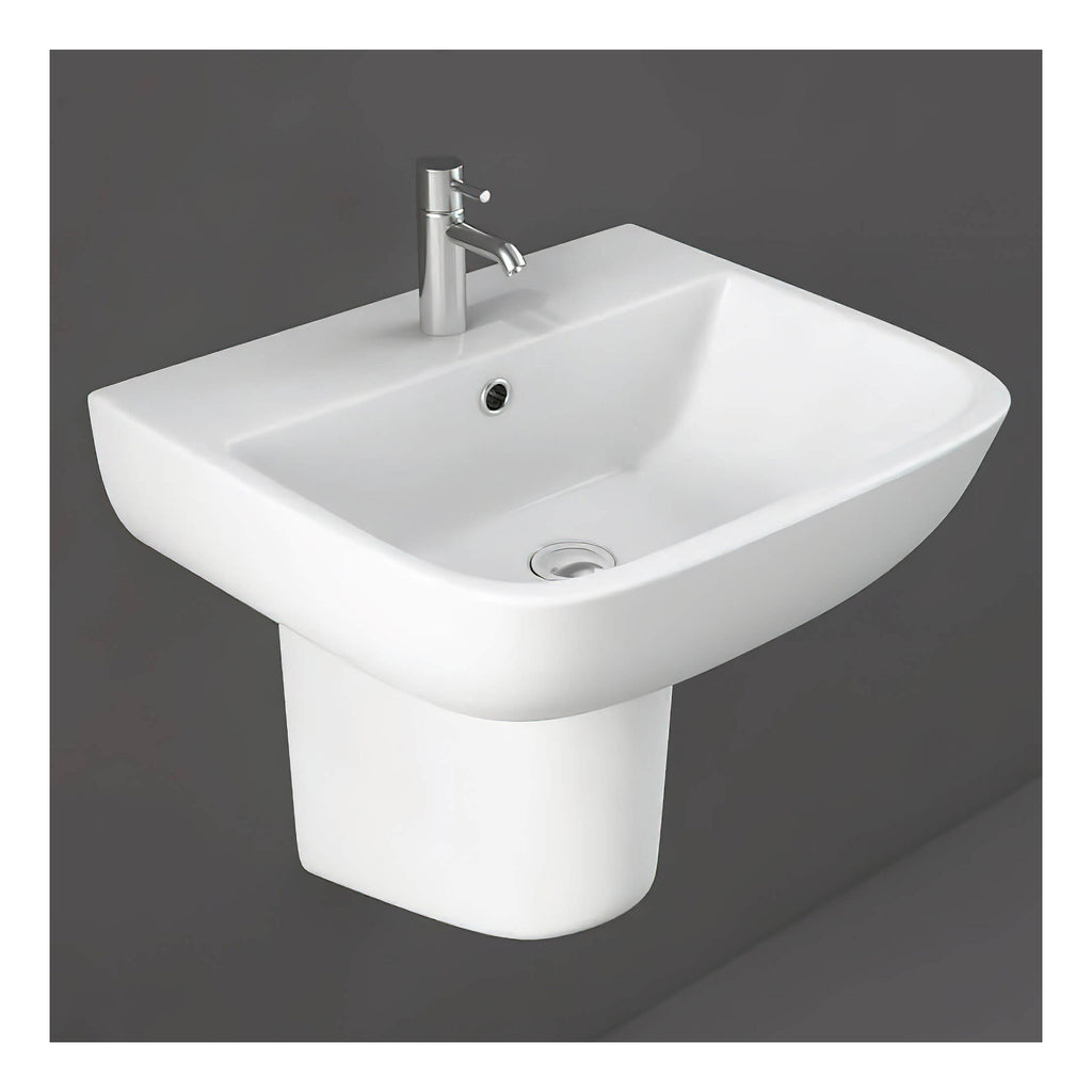 RAK Series 600 Basin With Semi Pedestal - 520mm Wide - 1 TH - Alpine White