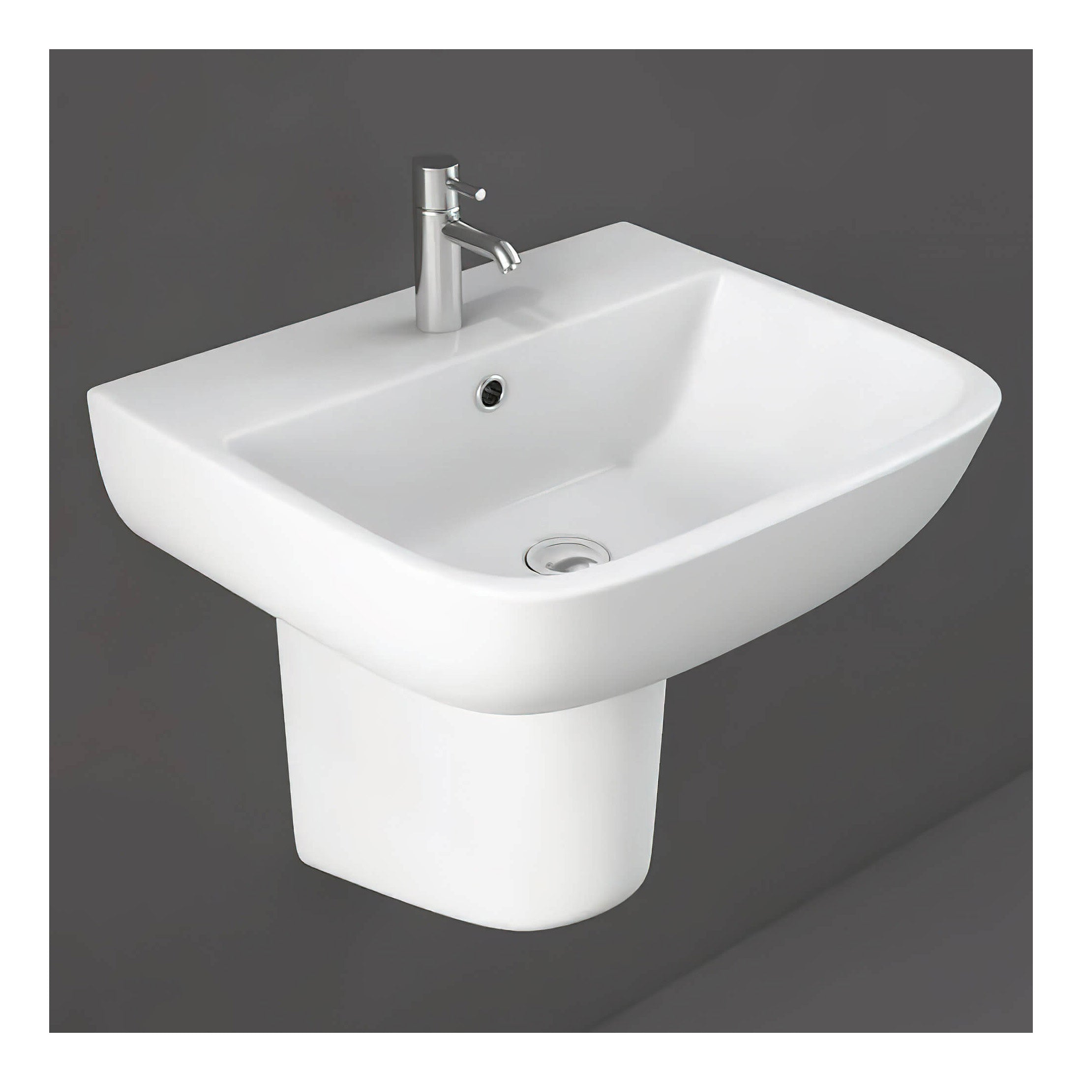 RAK Series 600 Basin With Semi Pedestal - 520mm Wide - 1 TH - Alpine White