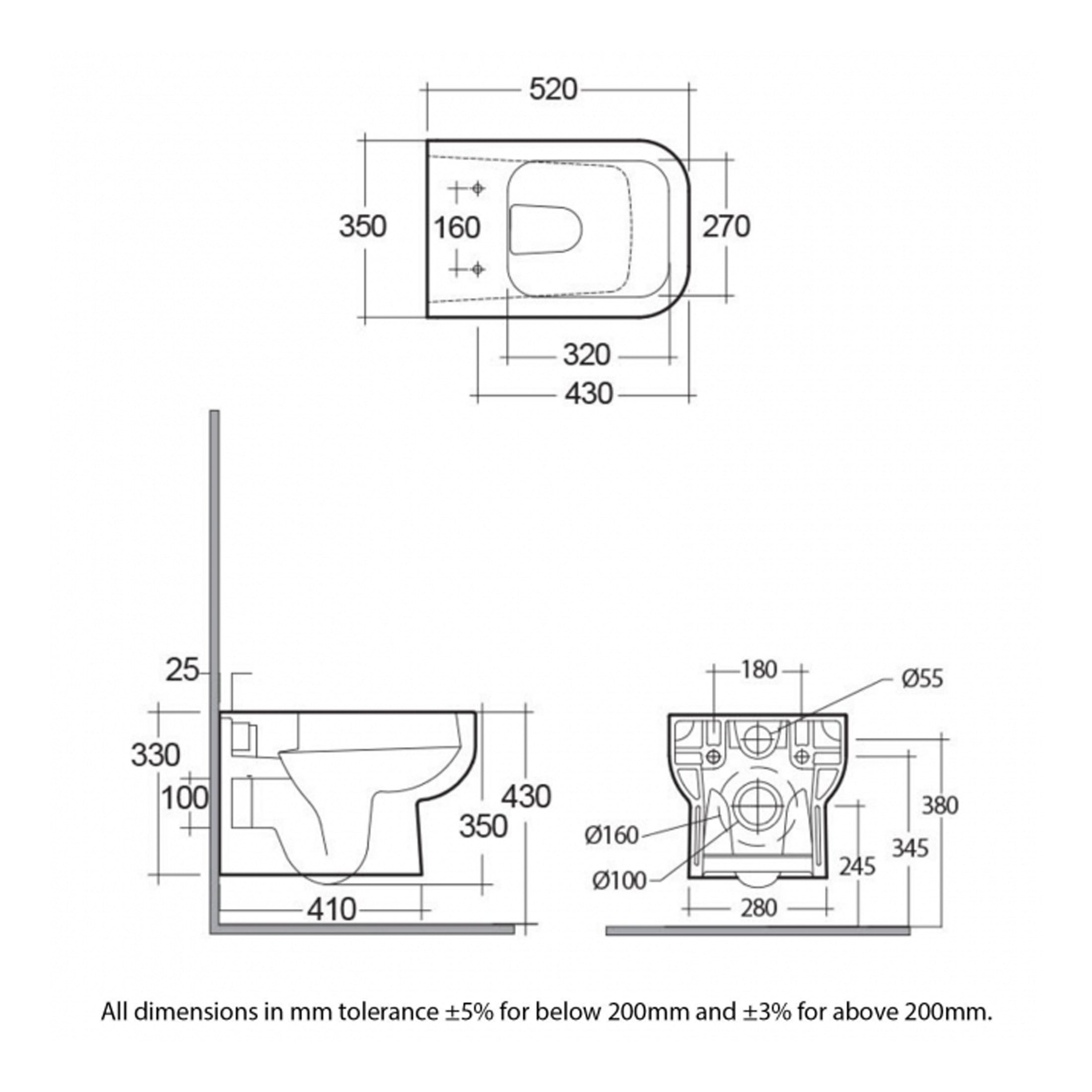 RAK Series 600 Rimless Wall Hung Toilet With Soft Close Seat - White
