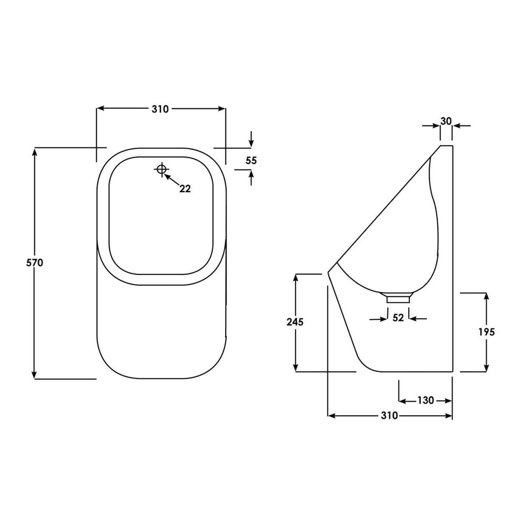 RAK Series 600 Wall Hung Urinal - 310mm Wide - Alpine White