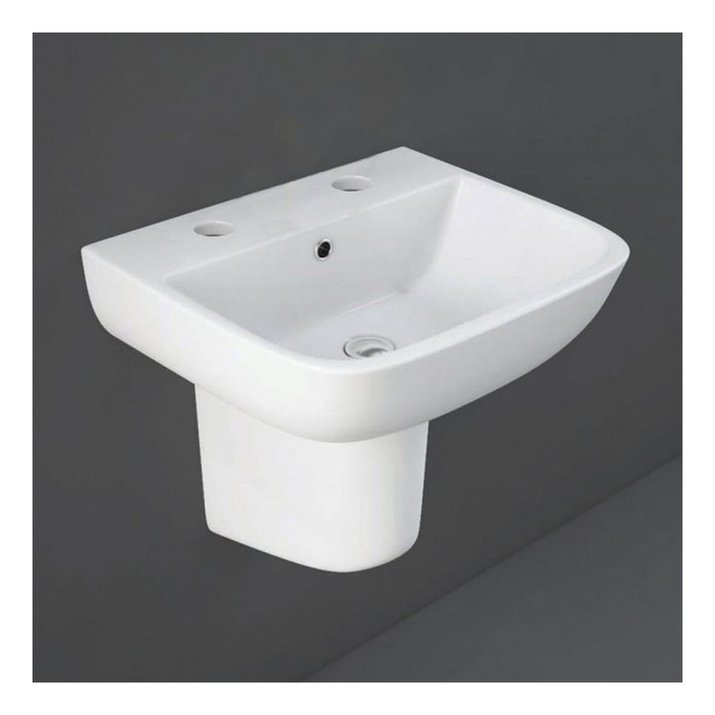 RAK Series 600 Basin With Semi Pedestal - 520mm Wide - 2 TH - Alpine White