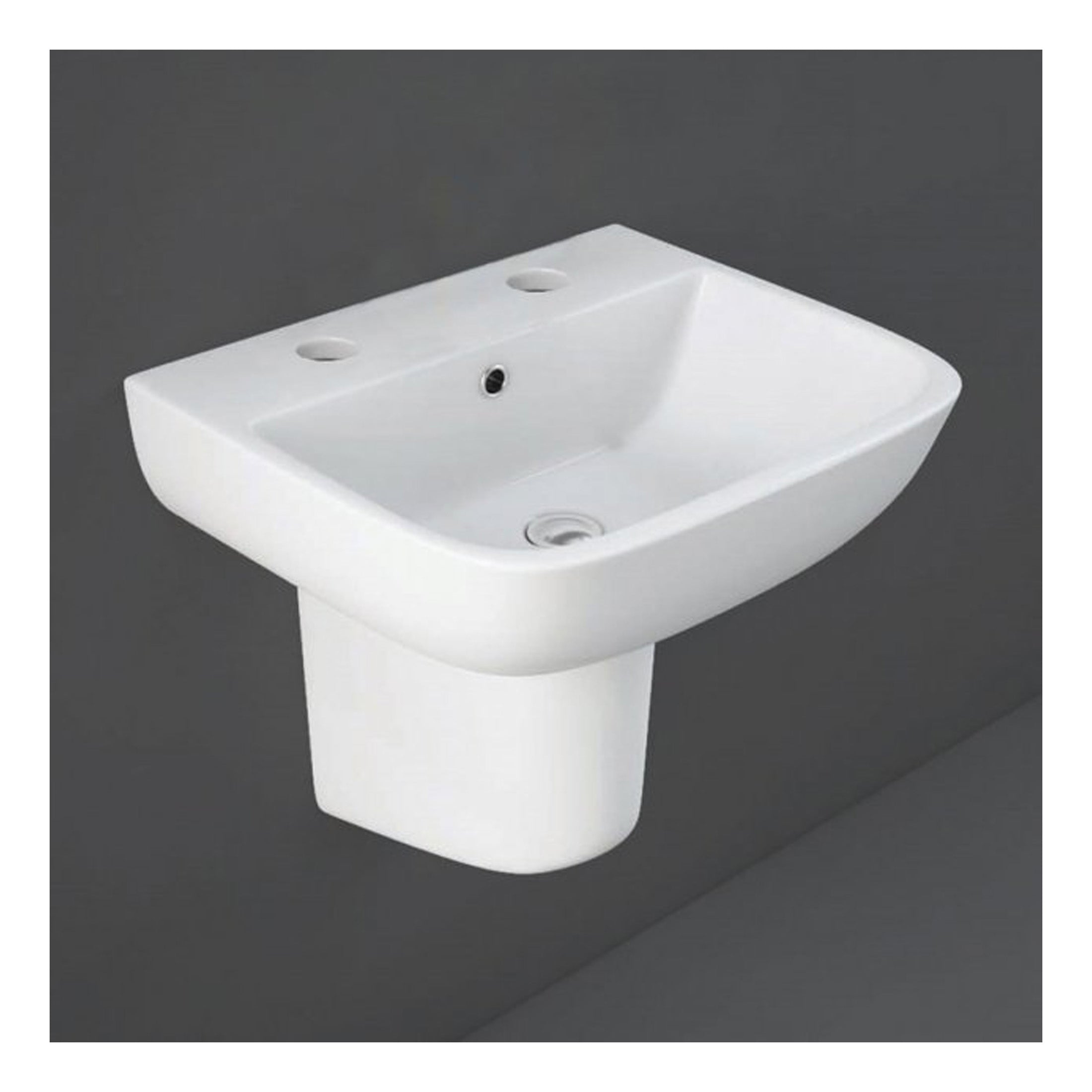 RAK Series 600 Basin With Semi Pedestal - 520mm Wide - 2 TH - Alpine White