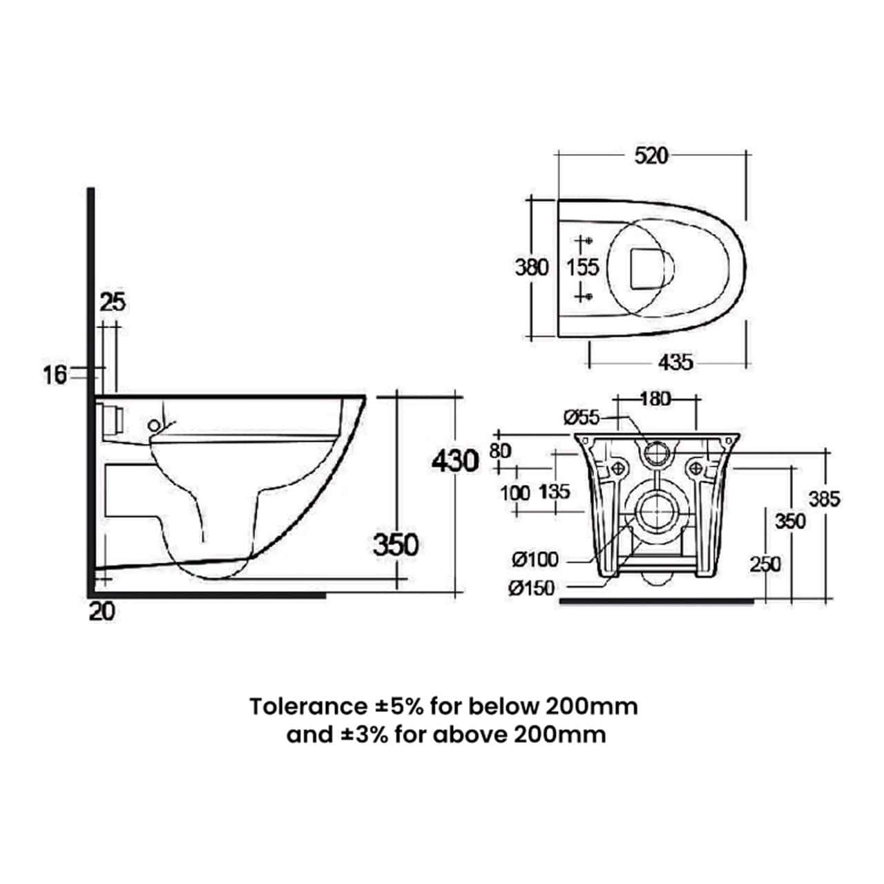 RAK Sensation Maxi Wall Hung Toilet With Soft Close Seat - White