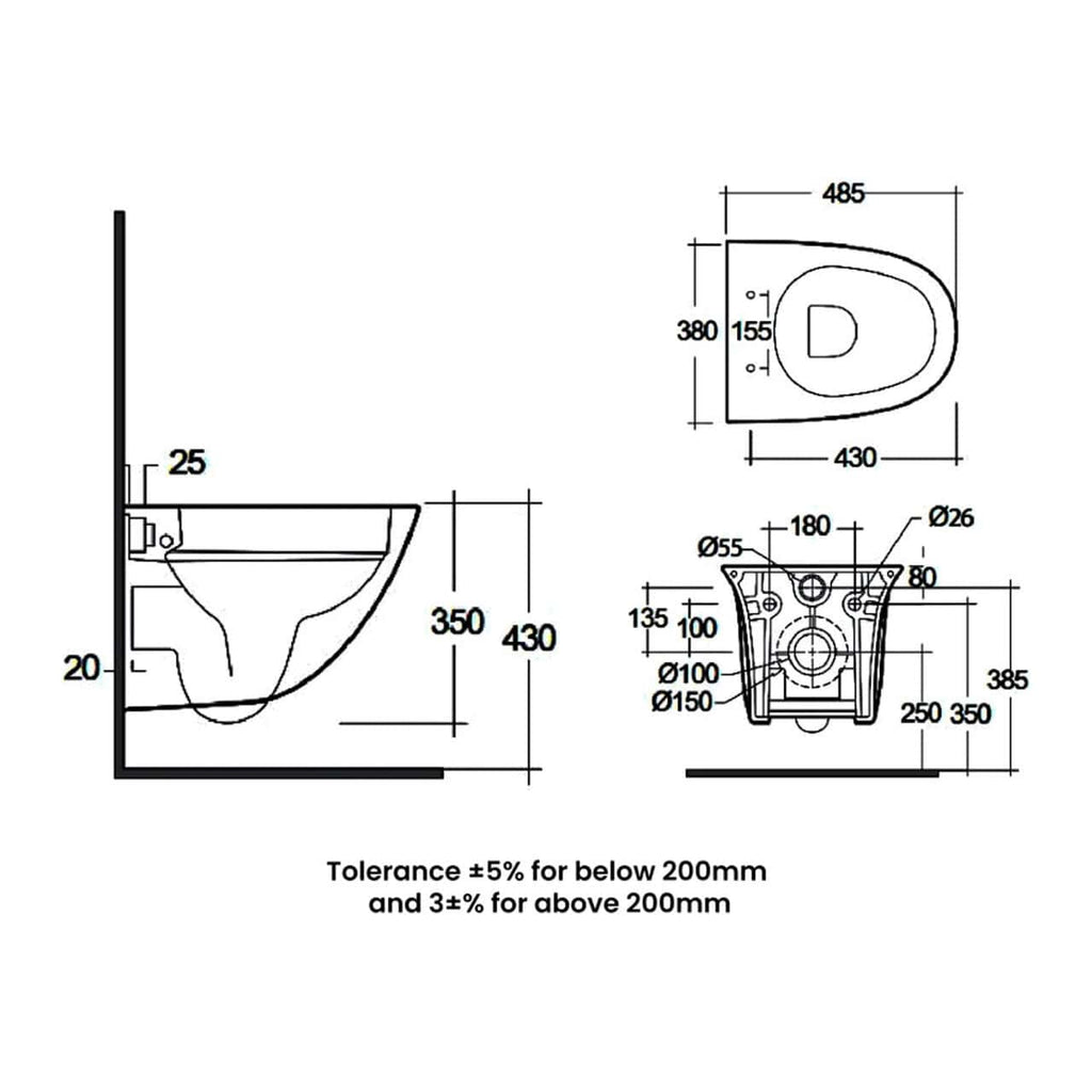RAK Sensation Mini Wall Hung Toilet With Soft Close Seat - White