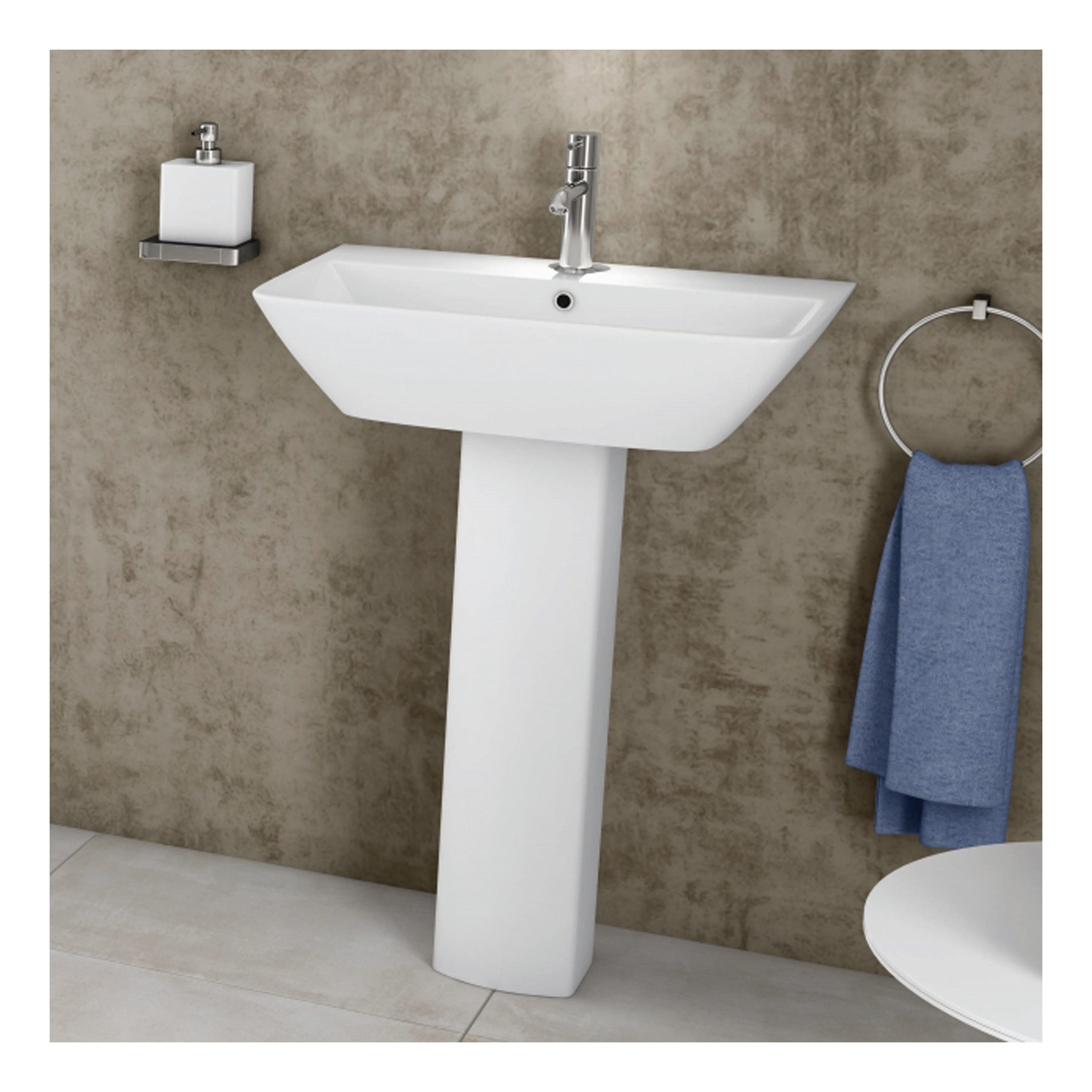 RAK Summit Basin With Full Pedestal - 600mm Wide - 1 TH - Alpine White