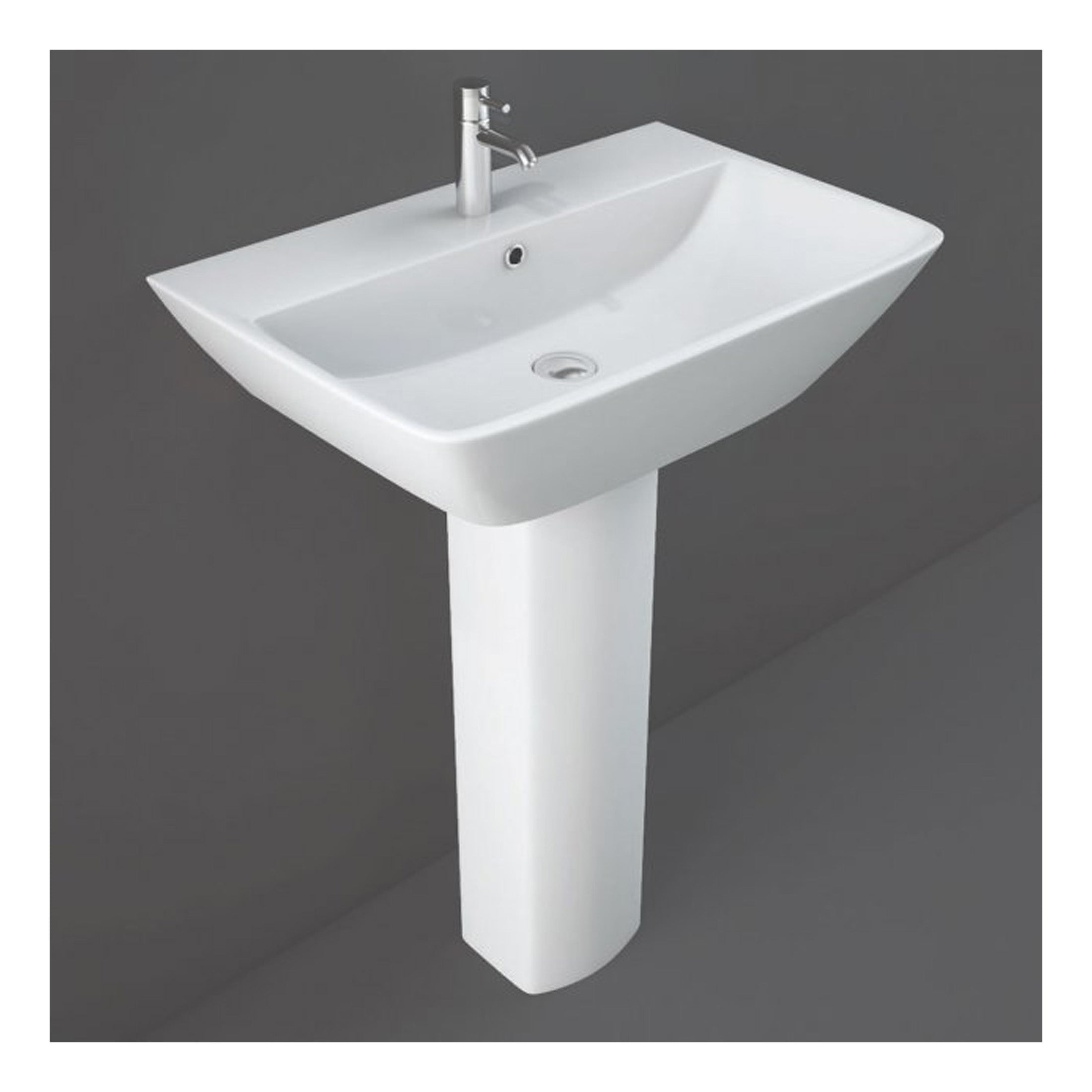 RAK Summit Basin With Full Pedestal - 600mm Wide - 1 TH - Alpine White