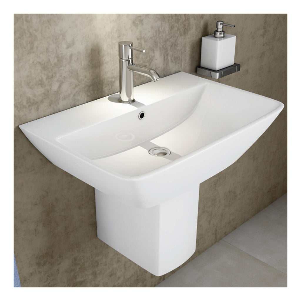 RAK Summit Basin With Semi Pedestal - 600mm Wide - 1 TH - Alpine White
