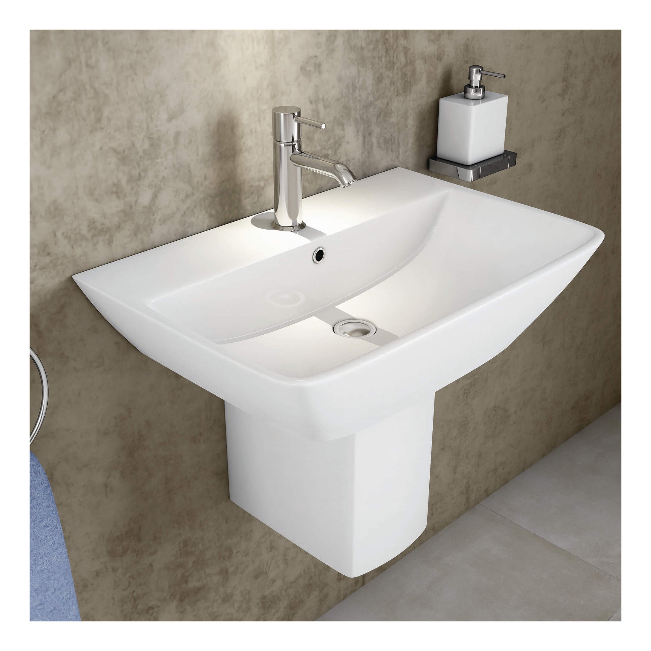 RAK Summit Basin With Semi Pedestal - 500mm Wide - 1 TH - Alpine White