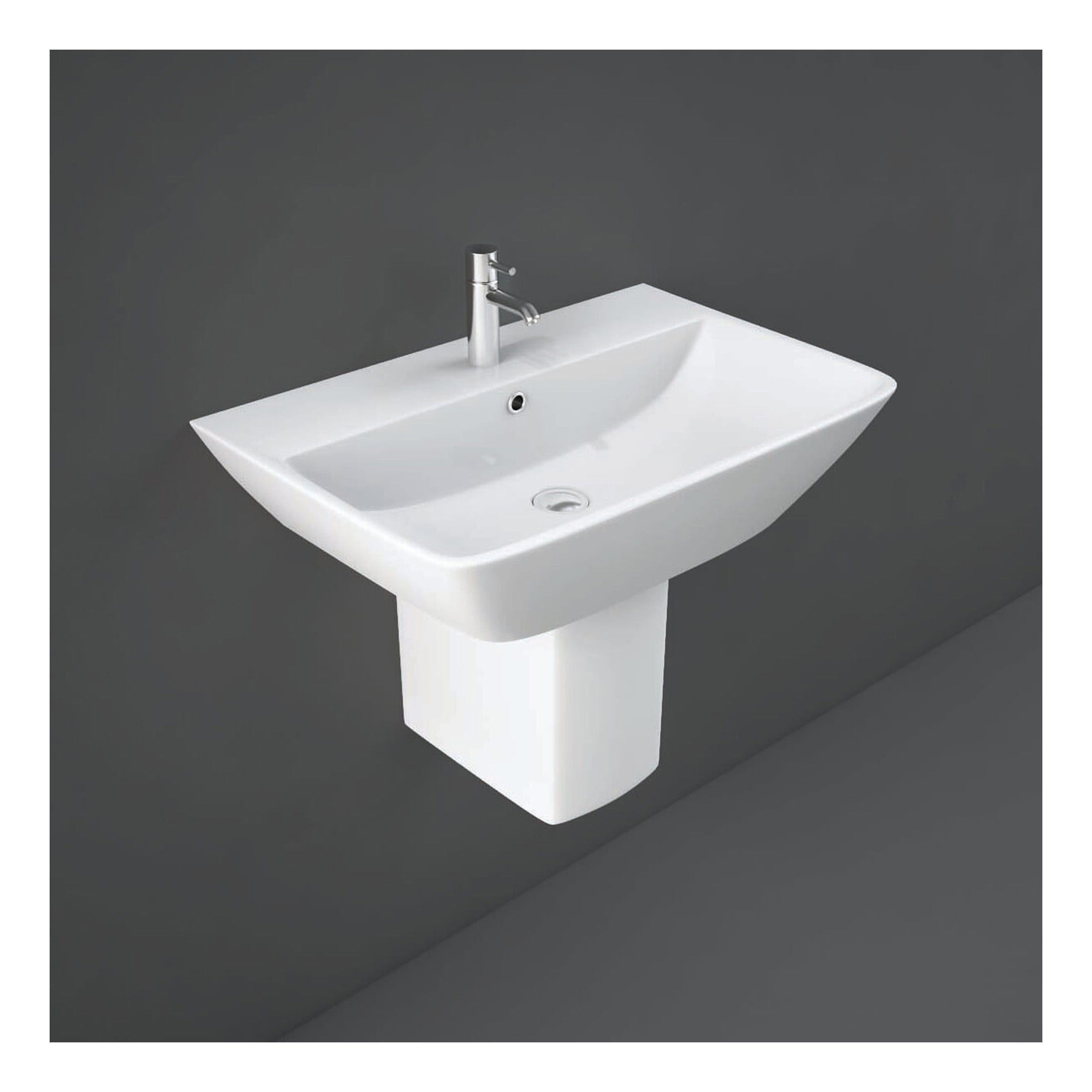 RAK Summit Basin With Semi Pedestal - 500mm Wide - 1 TH - Alpine White