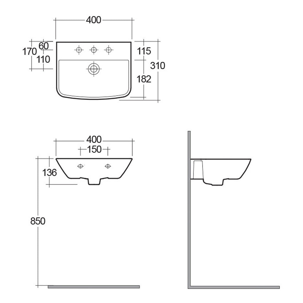 RAK Summit Cloakroom Wall Hung Basin - 400mm Wide - 1 TH - Alpine White