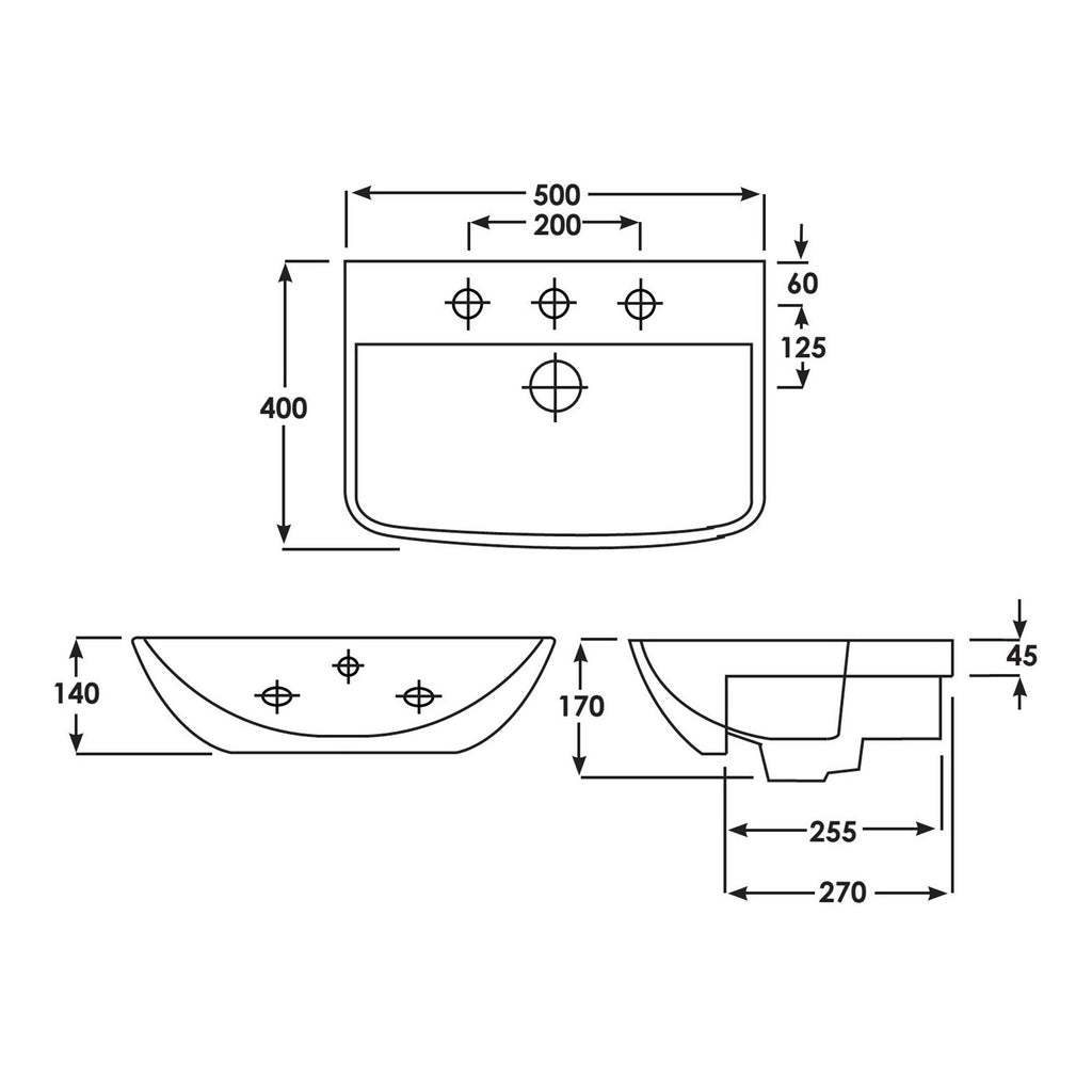 RAK Summit Semi Recessed Basin - 500mm Wide - 1 TH - Alpine White