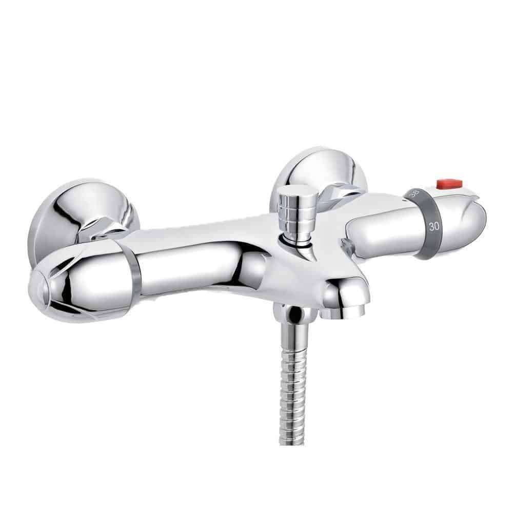 Thermostatic Bath Shower Mixer Tap Wall Mounted - Chrome -0